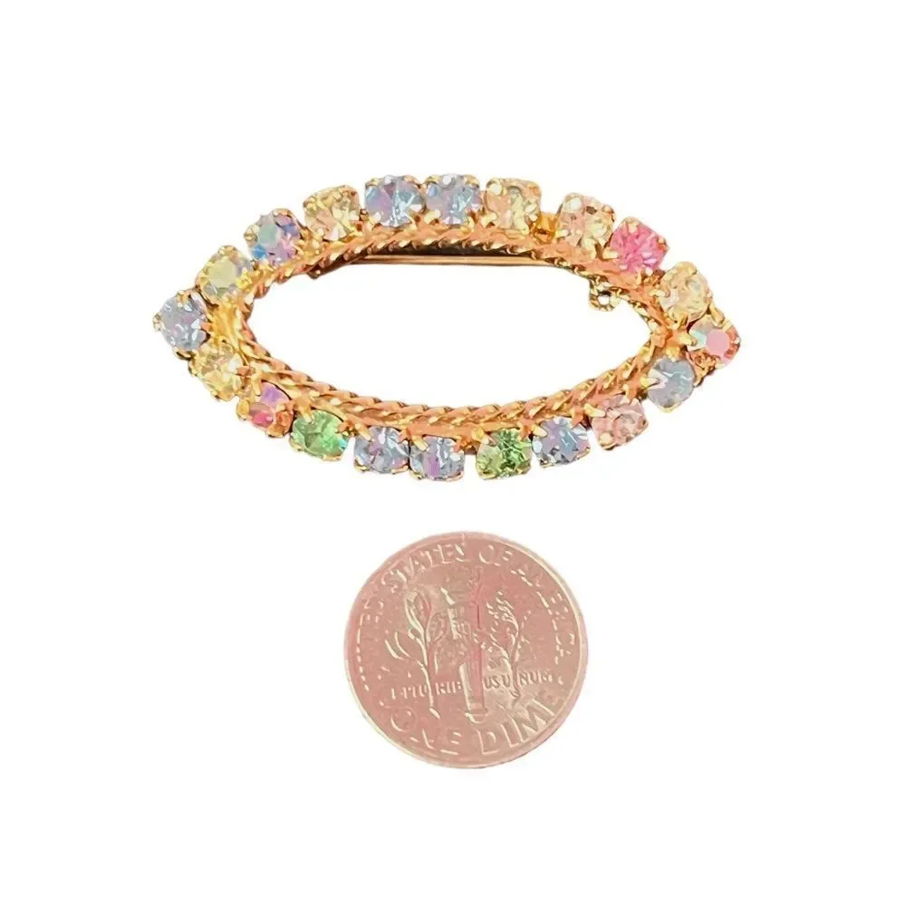 Beautiful Multi-Color Rhinestone Gold Tone Brooch